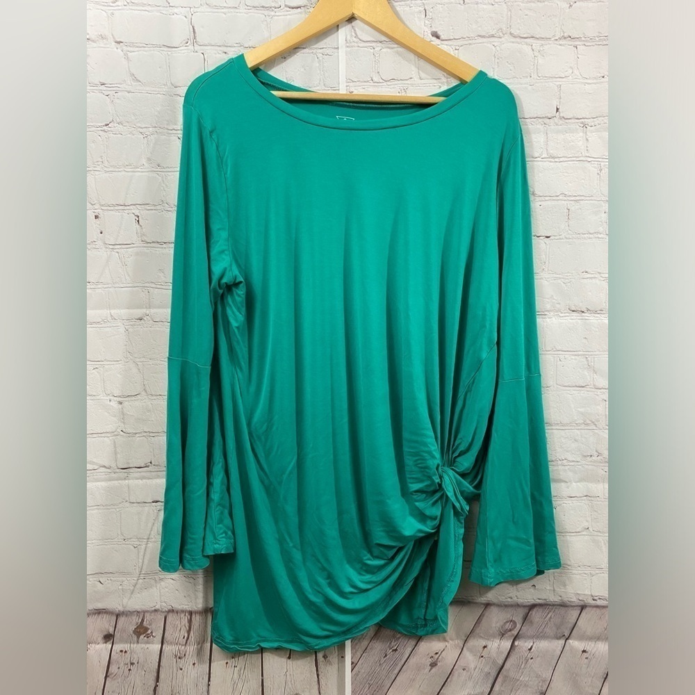 Crazy Train Womens Plus Size 3X Knot for Long Rodeo Bell Sleeve Teal Tunic